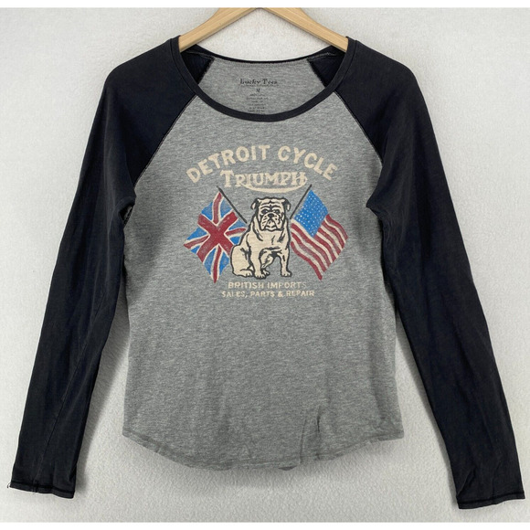 DETROIT CYCLE TRIUMPH Top Womens M Vintage Lucky Brand Baseball Shirt Gray - Picture 1 of 10